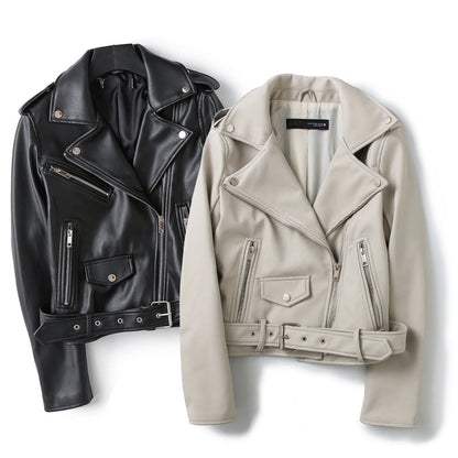 Women's Preppy Style Solid Color Zipper Leather Jacket Casual Jacket
