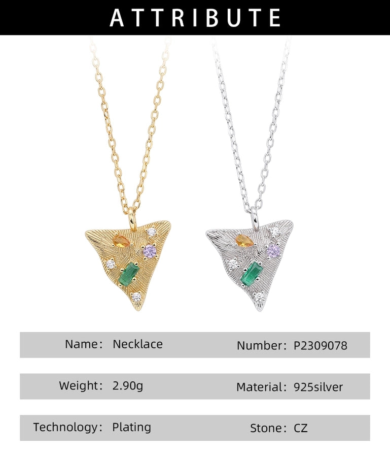 925 Sterling Silver Rack Plated Plated Long-Lasting Plated Zircon cable chain Inlay Triangle Pendant Necklace