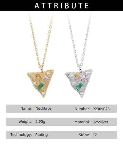 925 Sterling Silver Rack Plated Plated Long-Lasting Plated Zircon cable chain Inlay Triangle Pendant Necklace