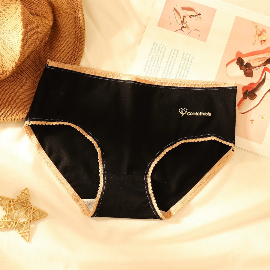 letter solid color breathable mid waist briefs panties