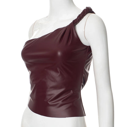 Women's Leather Jacket Tank Tops Backless Streetwear Solid Color