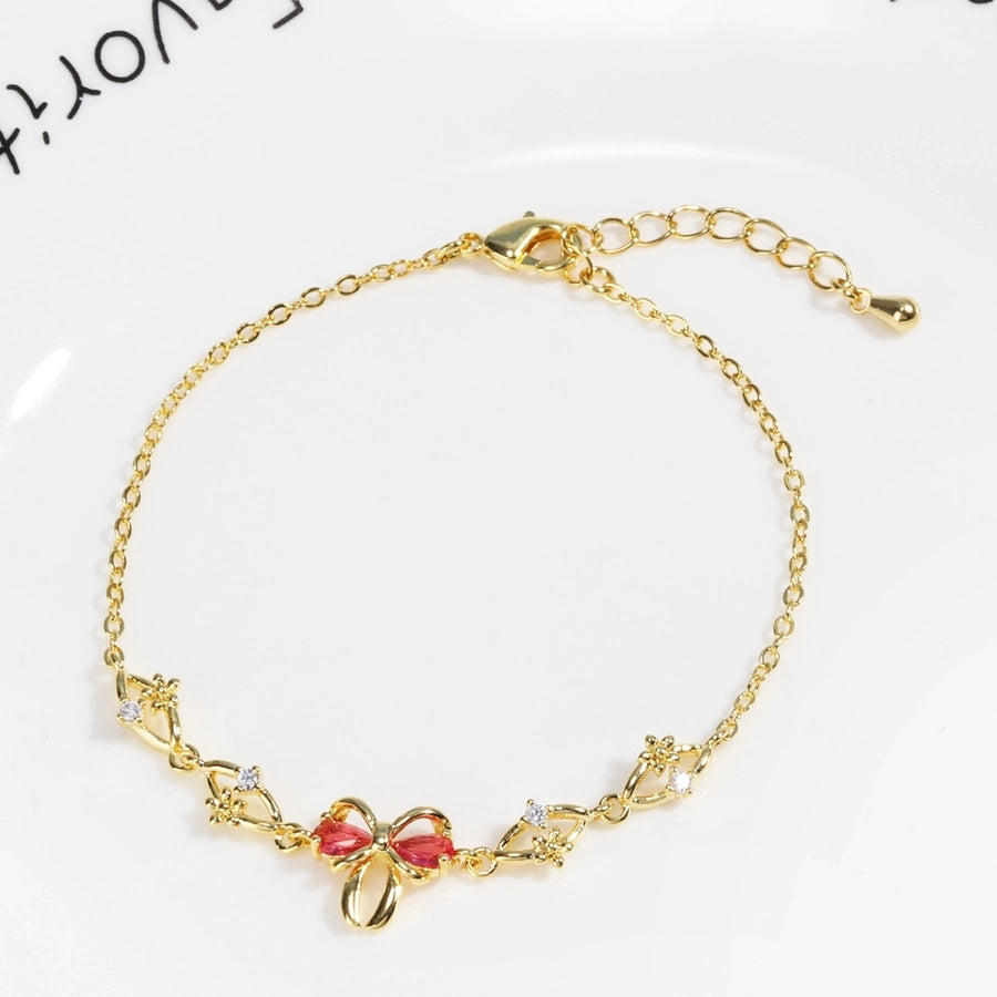 Jewelry Cute Sweet Simple Style Bow Knot Copper Zircon 18K Gold Plated White Gold Plated Bracelets