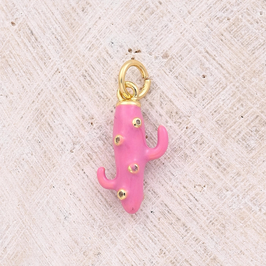 1 Pc/Package 16.5x9mm Hole 3~3.9mm Copper Zircon 18K Gold Plated Cactus Polished Pendant Jewelry Accessories