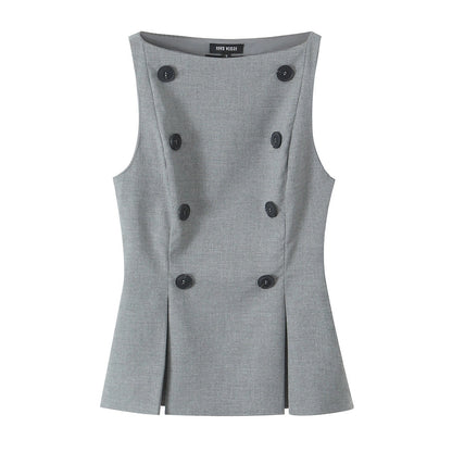 Women's Elegant Solid Color Double Breasted Vest Casual Jacket