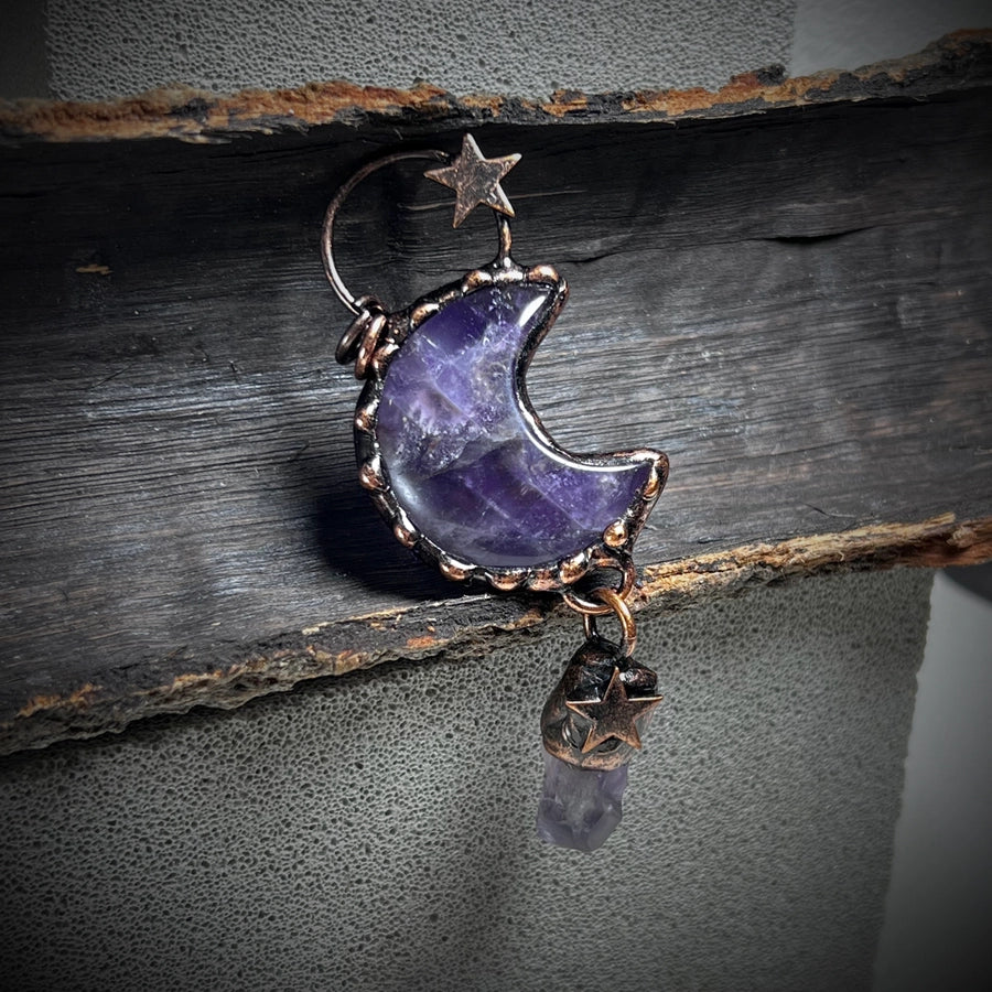 1 Piece 35*91mm Crystal Green aventurine Natural Stone Crystal Star Moon Pendant Jewelry Accessories