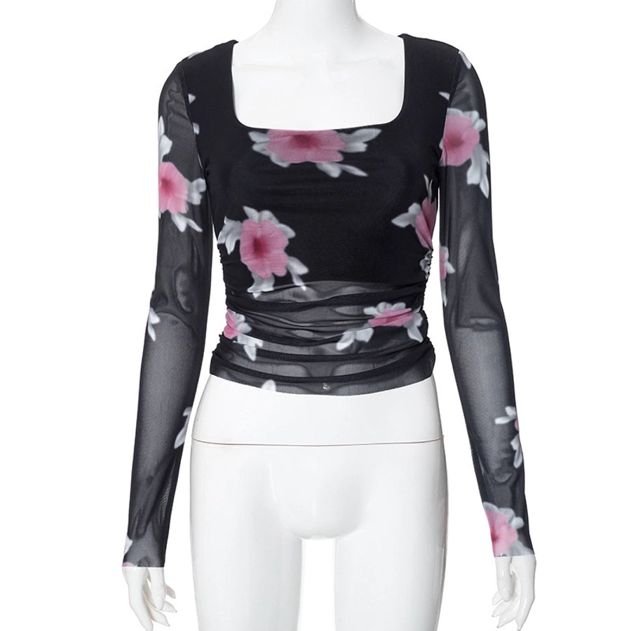 Women's T-shirt Long Sleeve T-Shirts Streetwear Flower