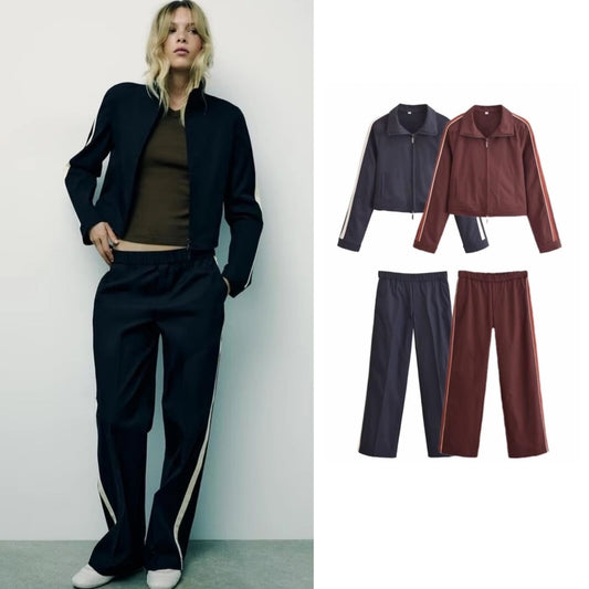Daily Women's Casual Stripe Spandex Polyester Zipper Pants Sets Pants Sets