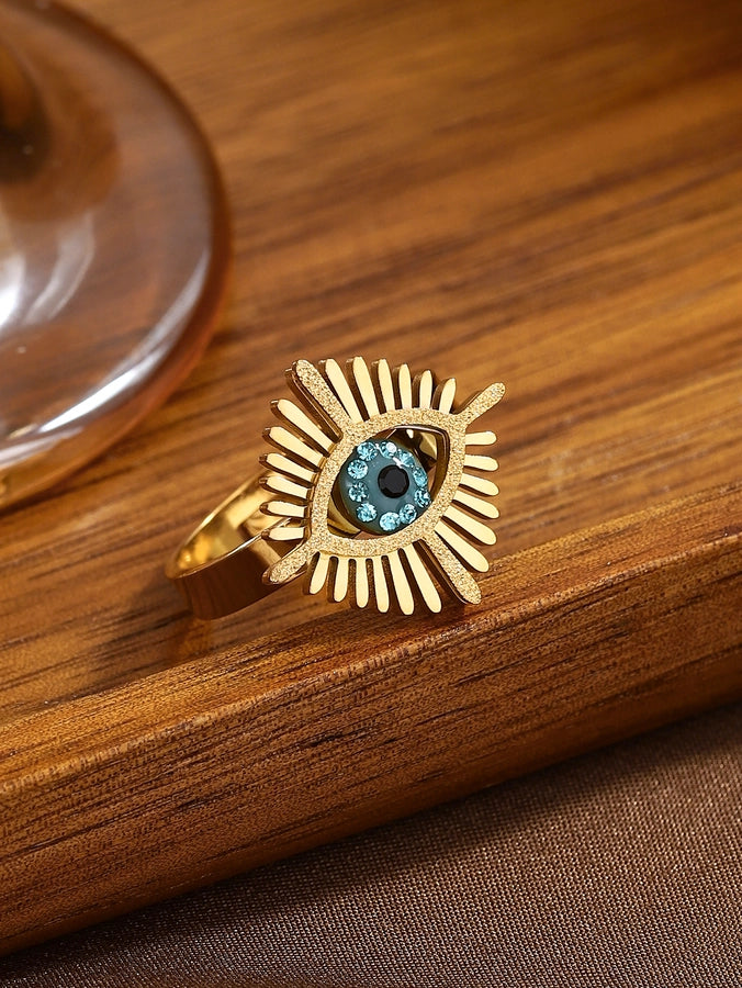 Jewelry Classical Exaggerated Simple Style Devil's Eye Oval Watermelon 316L Stainless Steel  Resin Adjustable Ring