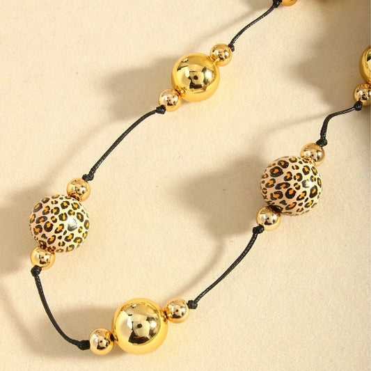 Retro Leopard Wood Metal  Pendant Necklaces