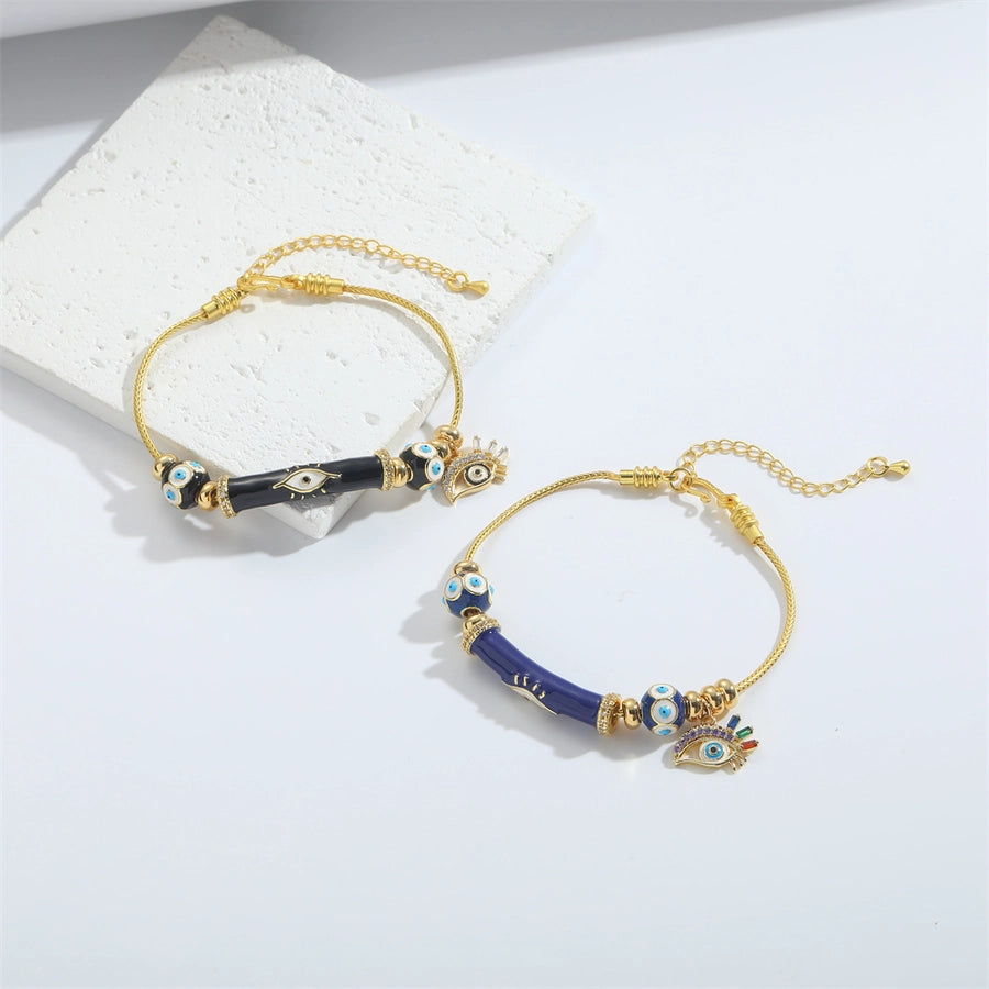 Jewelry Elegant Simple Style Commute Devil's Eye Copper Zircon 14K Gold Plated Bracelets