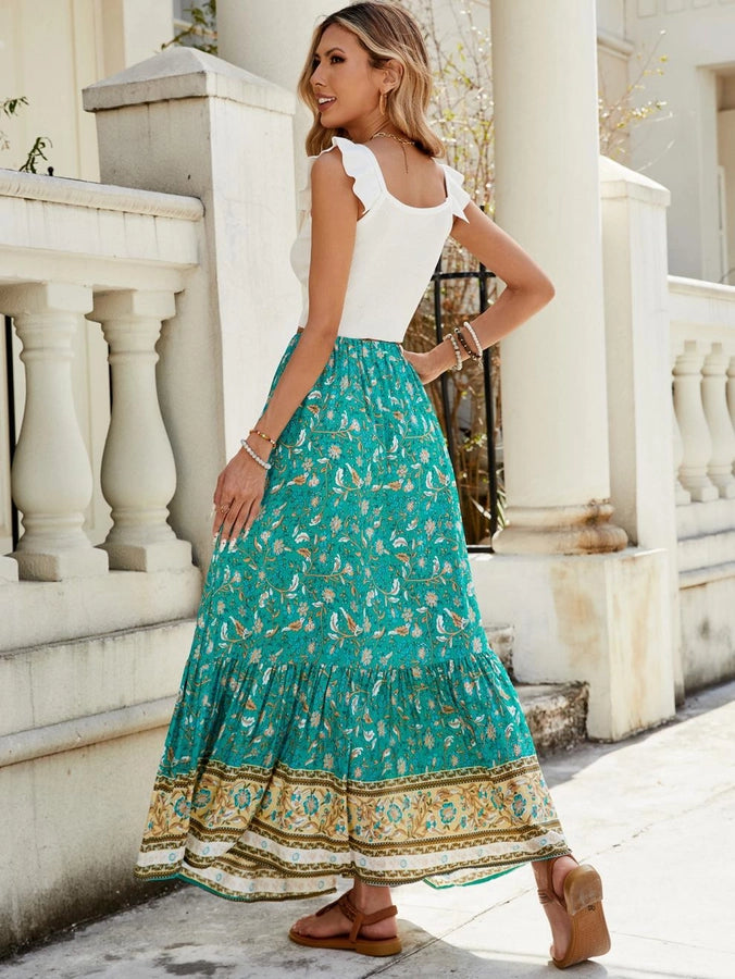 Summer Vacation Printing Polyester Maxi Long Dress Skirts