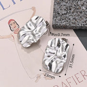 Irregular Pleated Rectangular Earrings (Steel Color)