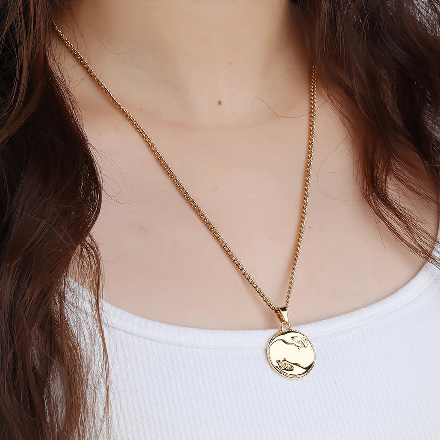 Jewelry Casual Round 304 Stainless Steel 18K Gold Plated Pendant Necklace