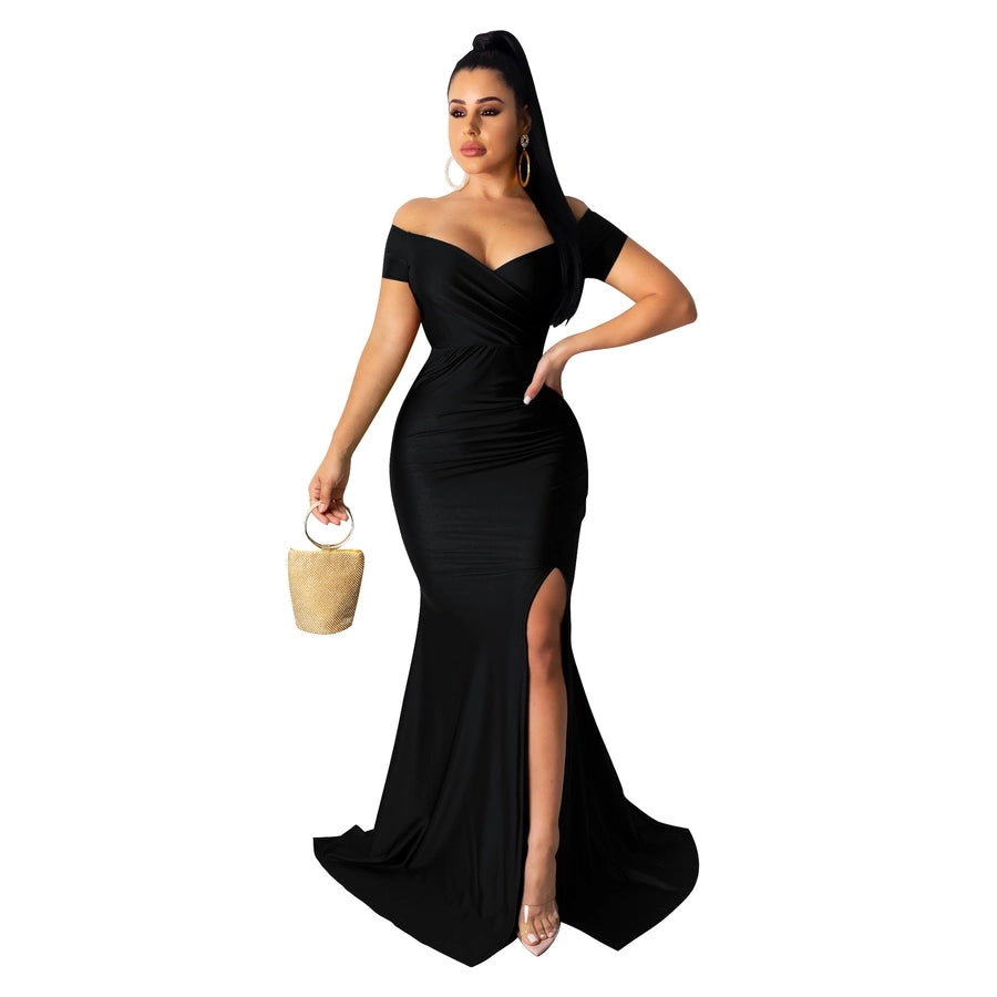 women's party dress elegant v neck short sleeve solid color maxi long dress evening party