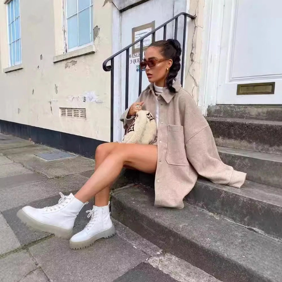 Women's Streetwear Solid Color Single Breasted Woolen Coat Woolen Coat