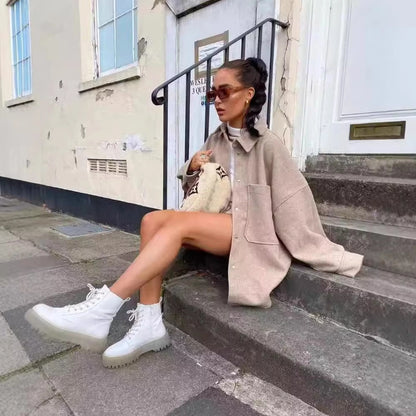 Women's Streetwear Solid Color Single Breasted Woolen Coat Woolen Coat