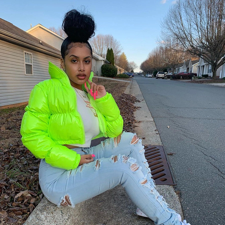 Women's Streetwear Solid Color Zipper Coat cotton clothes