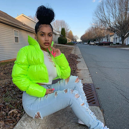 Women's Streetwear Solid Color Zipper Coat cotton clothes