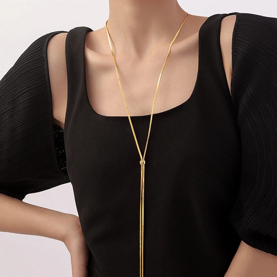 Jewelry Basic Sweet Simple Style Square Solid Color 304 Stainless Steel 18K Gold Plated Long Necklace