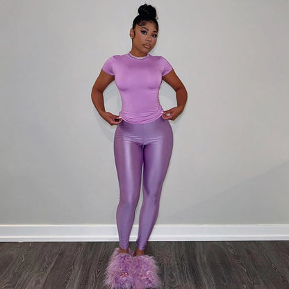 Daily Women's Streetwear Solid Color Spandex Polyester Pants Sets Pants Sets