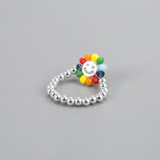 Sterling Silver Smile Face Flower Rings
