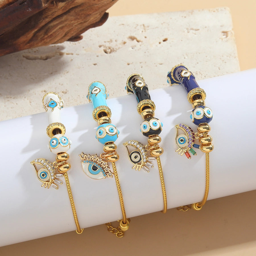 Jewelry Elegant Simple Style Commute Devil's Eye Copper Zircon 14K Gold Plated Bracelets