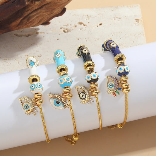 Jewelry Elegant Simple Style Commute Devil's Eye Copper Zircon 14K Gold Plated Bracelets