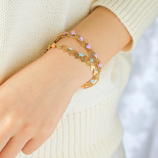 Modern Style Sweet Simple Style Star Heart Shape Shell 304 Stainless Steel 14K Gold Plated Paperclip Chain Bracelets In Bulk Stainless Steel Bracelets