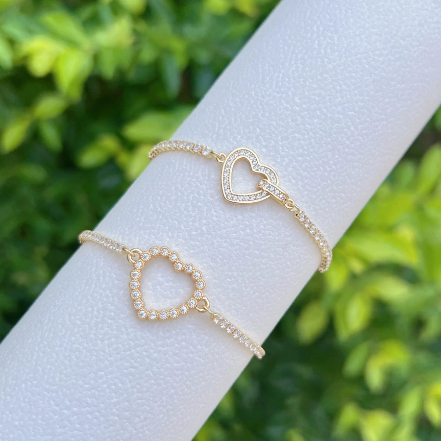 Copper Tennis Chain 18K Gold Plated Plating Inlay Heart Shape Zircon Bracelets