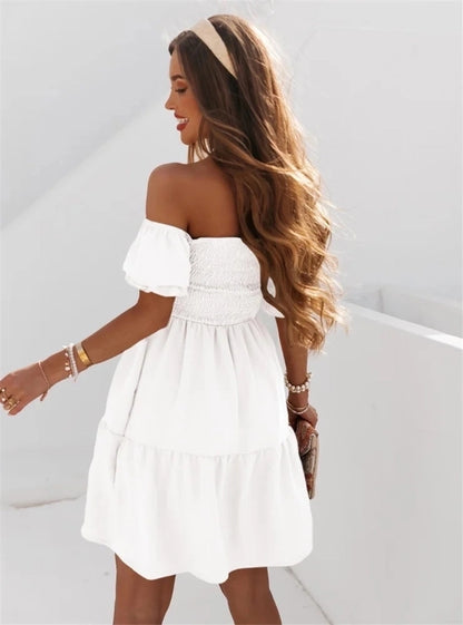 women's a-line skirt fashion boat neck patchwork short sleeve solid color above knee daily