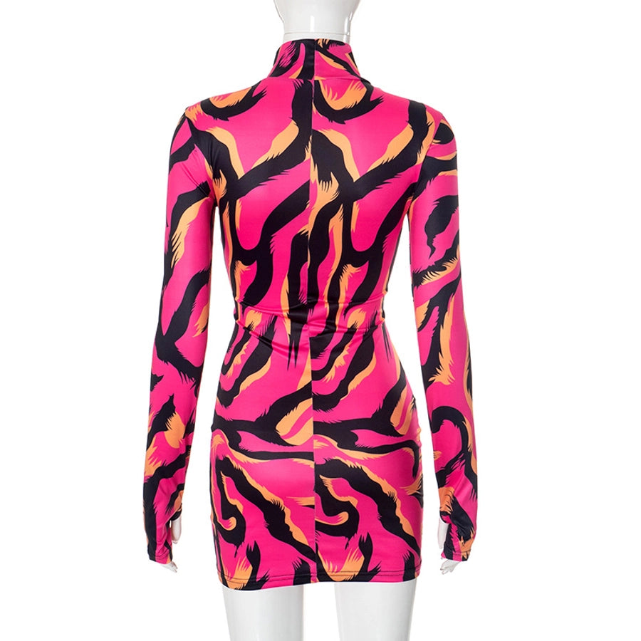 Women's Hip skirt Streetwear Round Neck Long Sleeve Color Block Above Knee Holiday