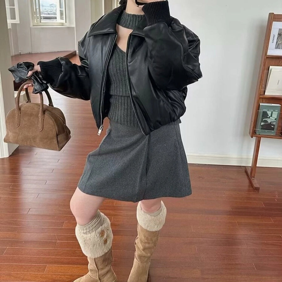 Women's Streetwear Solid Color Zipper Coat cotton clothes