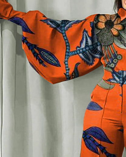 women's street casual printing full length printing jumpsuits