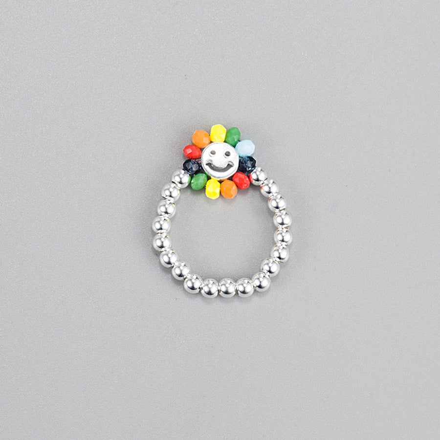 Sterling Silver Smile Face Flower Rings