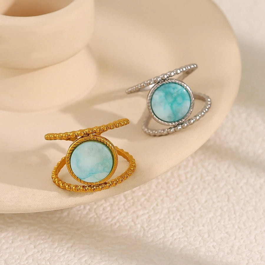 Jewelry Vacation French Style Geometric 304 Stainless Steel Natural Stone 18K Gold Plated Open Rings