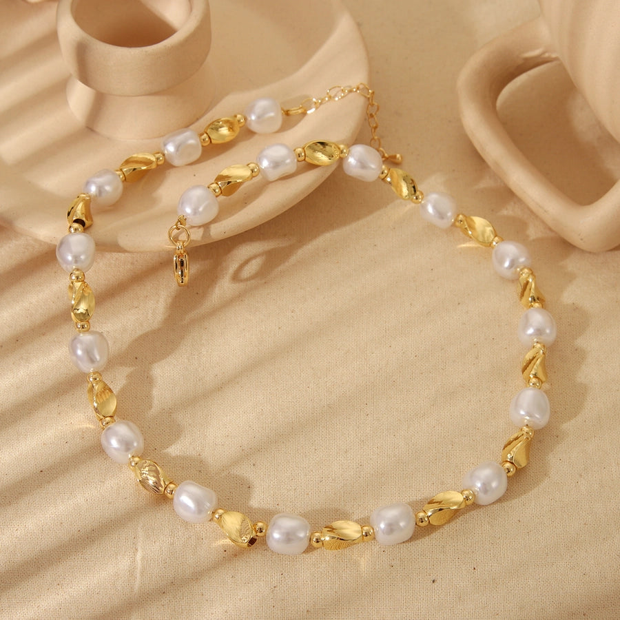 Jewelry Vintage Style Irregular Imitation Pearl Copper 18K Gold Plated Beaded Plating Necklace