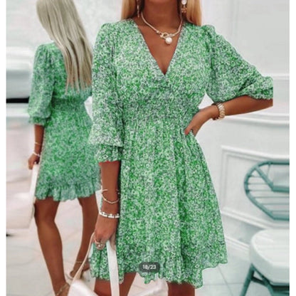 women's ruffled skirt pastoral v neck printing half sleeve ditsy floral above knee daily