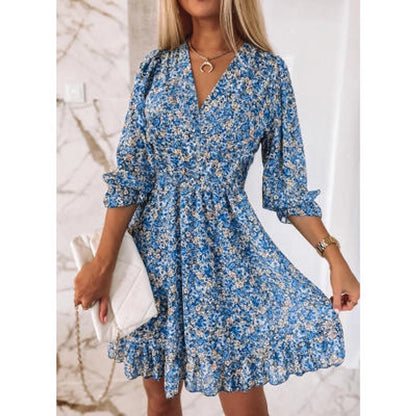 women's ruffled skirt pastoral v neck printing half sleeve ditsy floral above knee daily