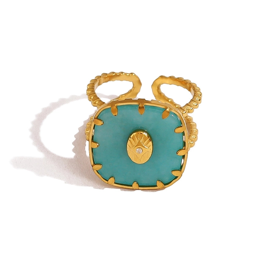 Jewelry IG Style Vacation French Style Geometric 304 Stainless Steel Natural Stone 18K Gold Plated Open Rings