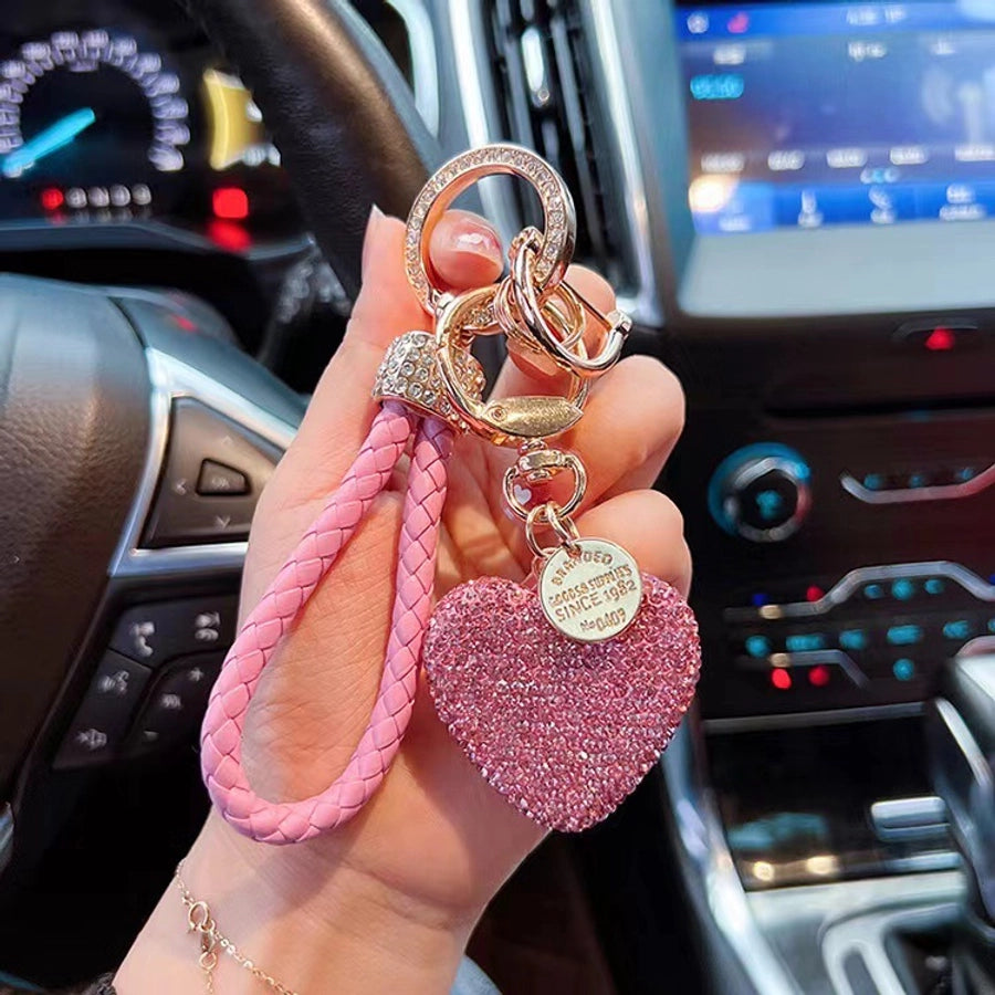 hot sale women's car keychain full diamond peach heart key chain Valentine's Day love keychain bag pendant