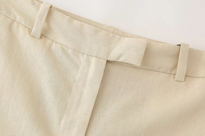 Business Women's British Style Solid Color Polyester Button Pants Sets Pants Sets