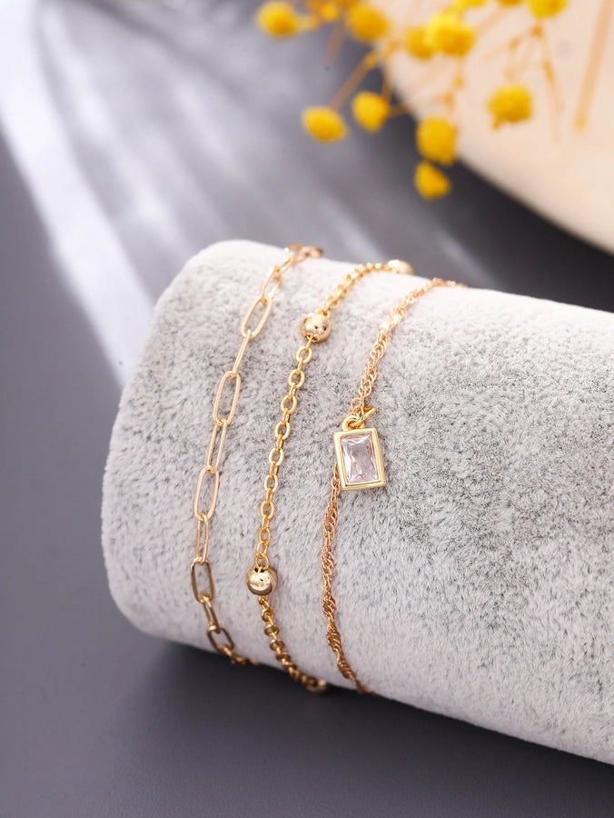 Copper Paperclip Chain snake chain figaro chain Inlay Solid Color Zircon Bracelets