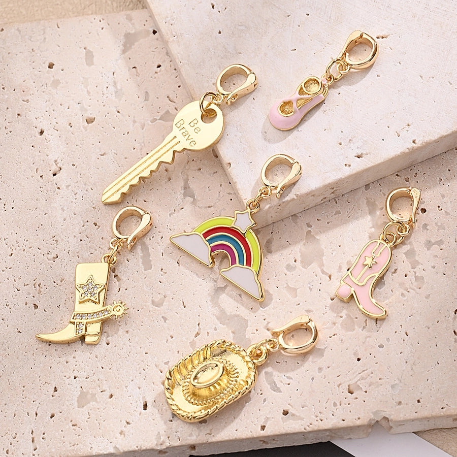 1 Pc/Package 16x16mm 17.5x11.5mm 23x14mm 5.5x4mm Copper Zircon 18K Gold Plated Rainbow Key Shoe Polished Pendant Jewelry Accessories
