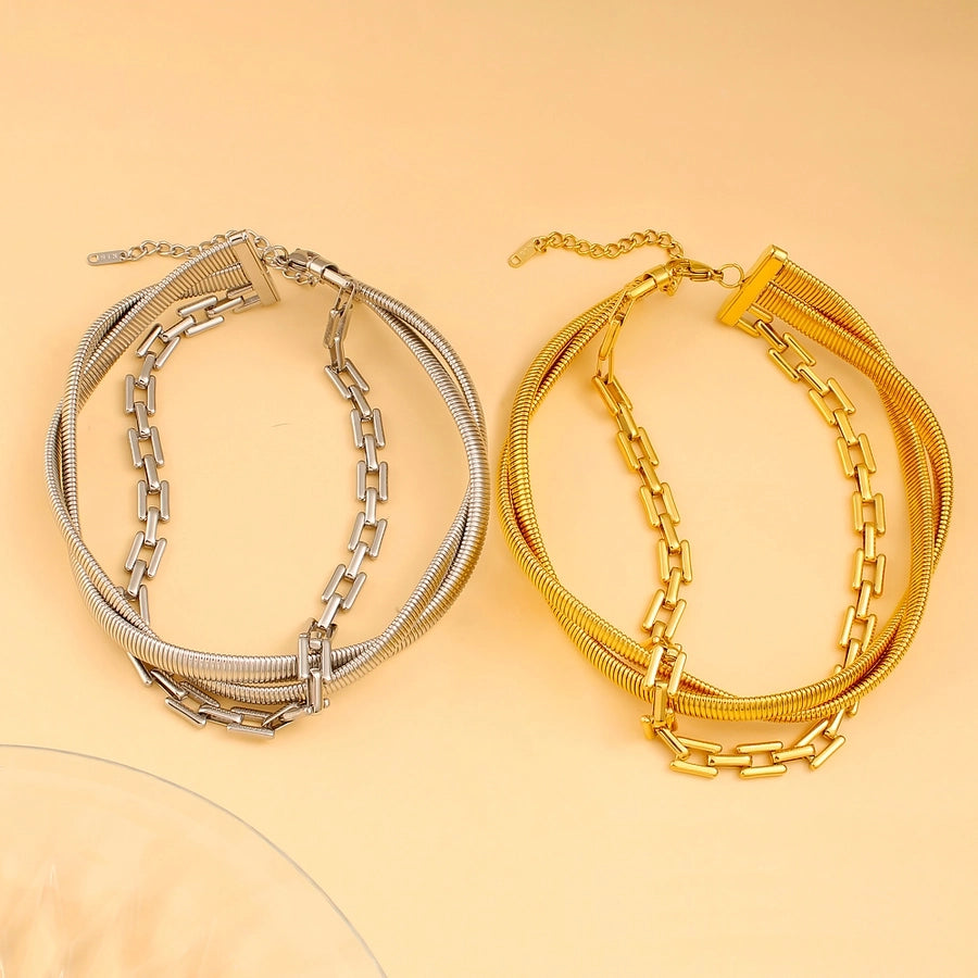 Jewelry Elegant Solid Color 304 Stainless Steel 18K Gold Plated Plating Layered Necklaces