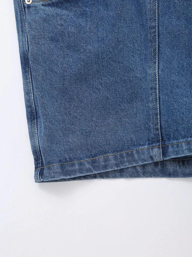 Daily Women's Simple Style Classic Style Solid Color Denim Pocket Skirt Sets Skirt Sets