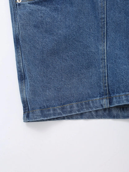 Daily Women's Simple Style Classic Style Solid Color Denim Pocket Skirt Sets Skirt Sets