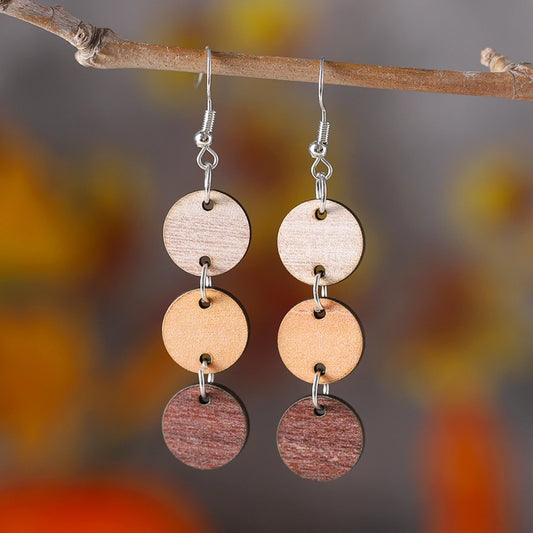 1 Pair Retro Round Wood Drop Earrings