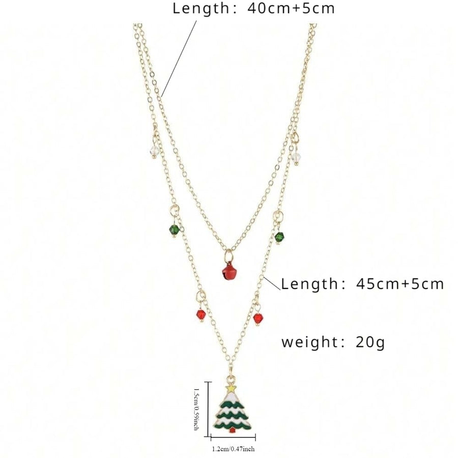 Jewelry Cute Christmas Tree Bell 316 Stainless Steel  Copper Enamel Double Layer Necklaces