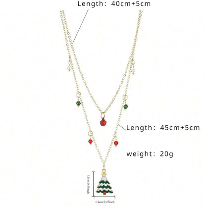 Jewelry Cute Christmas Tree Bell 316 Stainless Steel  Copper Enamel Double Layer Necklaces