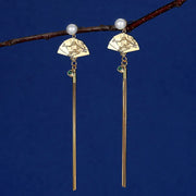 Silver Needle: Golden Fan + Long Fringe Earrings
